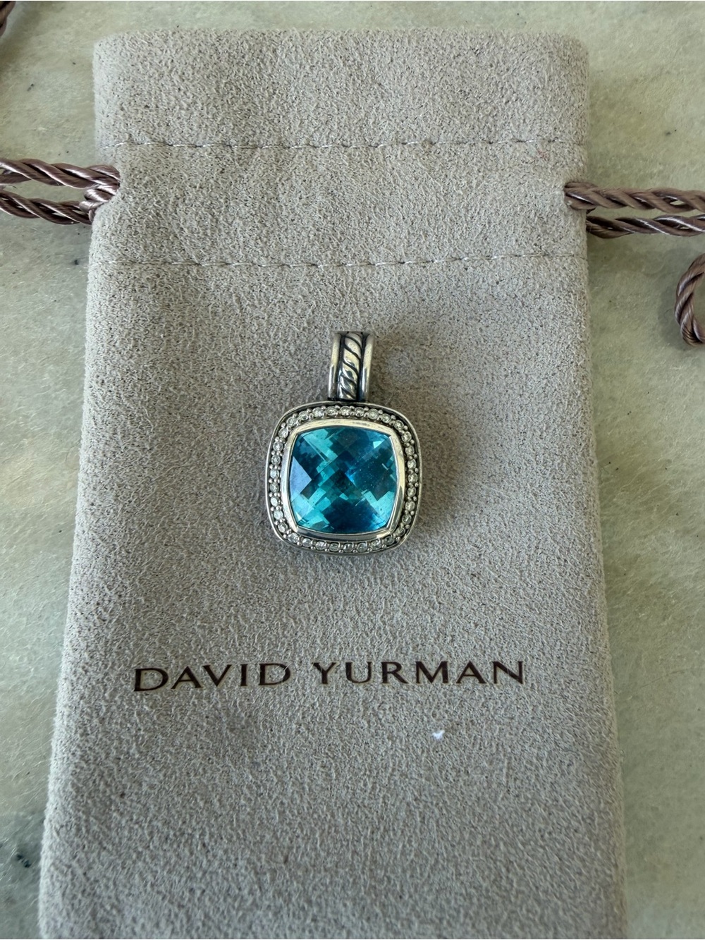 David Yurman Silver Cable Pendant Necklace,Ring, Bracelet Set BlueTopaz/Diamonds - Picture 7 of 13